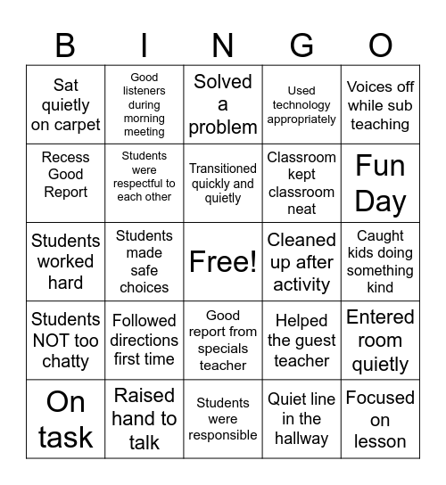 substitute bingo Card