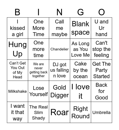 Boy Bands and Pop Princess's Bingo Card