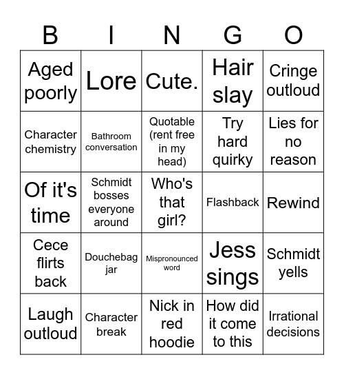 New Girl Bingo (Take A Hit) Bingo Card