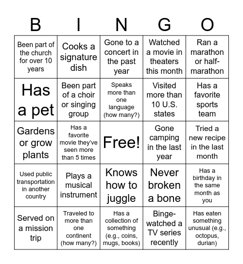 Untitled Bingo Card