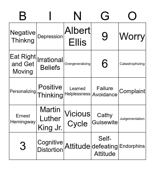 Chapter 5: Positive Thinking Bingo Card