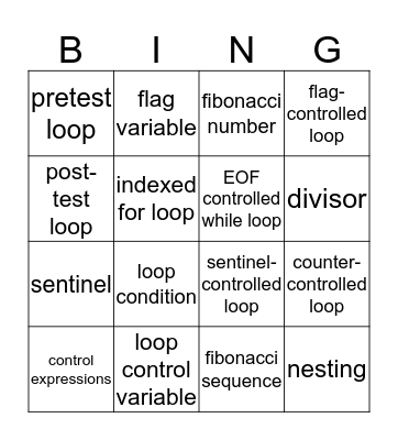 Chapter 4 Bingo Card