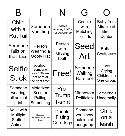 Minnesota State Fair Bingo Card