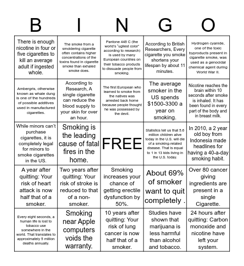 SMOKEOUT Bingo Card