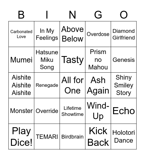 All for One Song Predictions Bingo Card