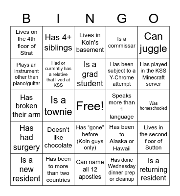 KSS Icebreaker Bingo Card