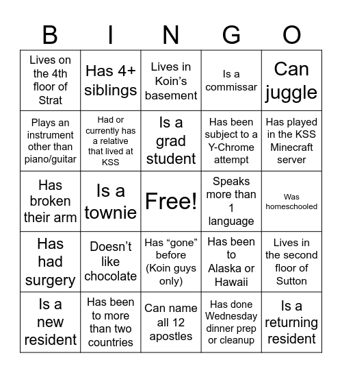 KSS Icebreaker Bingo Card