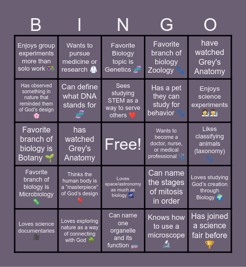 GTKY BIO-Bingo Card