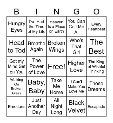 The Songs Moms Sang Bingo Card