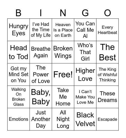 The Songs Moms Sang Bingo Card