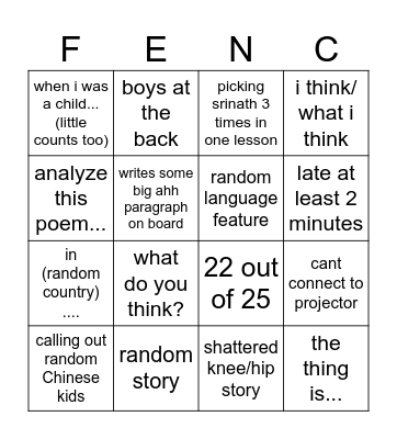 Untitled Bingo Card