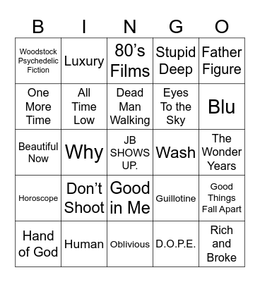 JB Setlist Bingo Card