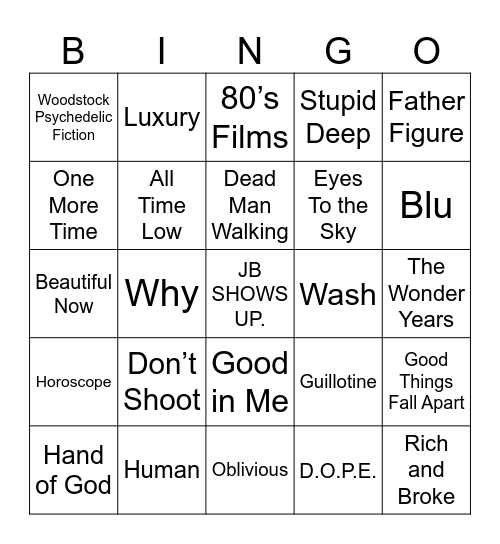 JB Setlist Bingo Card