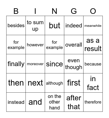 Logical Connectors Bingo Card