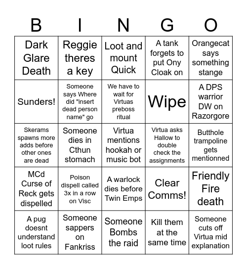 The Emperium Raid Bingo Card