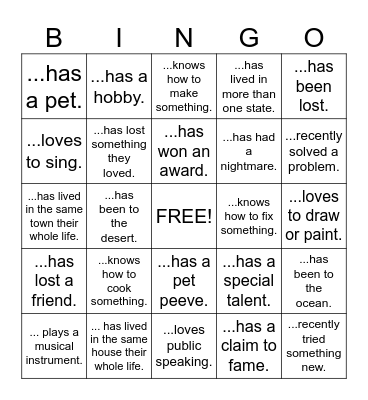 People Bingo Card