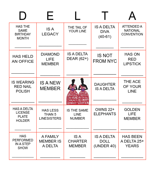 FIND THE DELTA BINGO Card