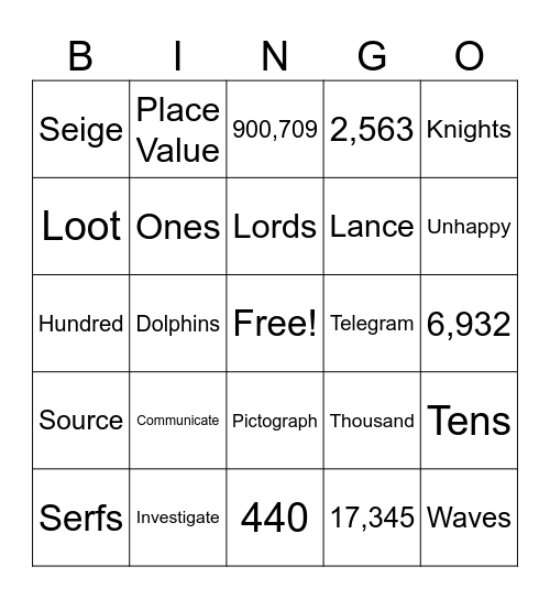 Vocabulary Bingo Card