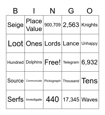 Vocabulary Bingo Card
