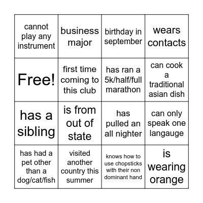 Human Bingo Card