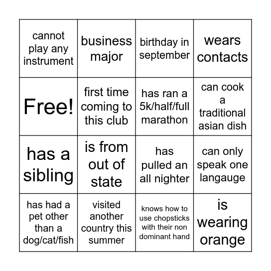 Human Bingo Card