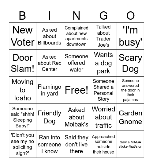 Michelle Evans Canvassing Bingo Card