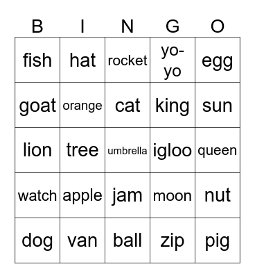 G1 Phonics Bingo Card