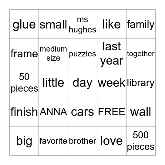 A Puzzle Day Bingo Card