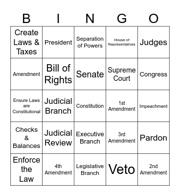 American Government 5 Bingo Card