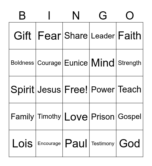 Timothy Encouraged to Share Jesus Bingo Card