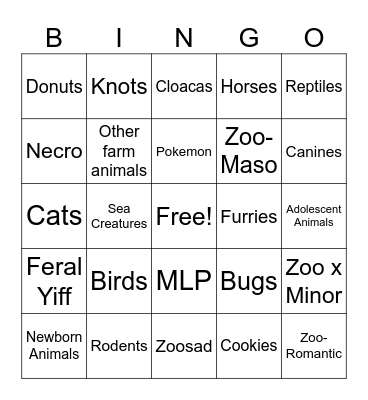 ZOOPHILE Bingo Card