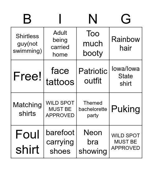 Nashville Bingo Card