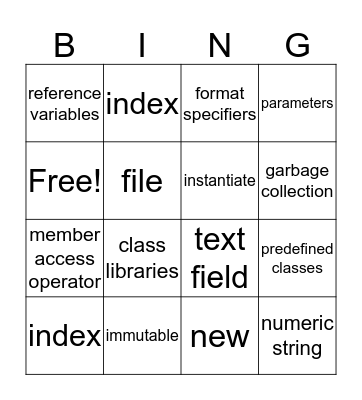 Chapter 03 Bingo Card