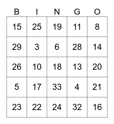 Bingo Musical Bingo Card