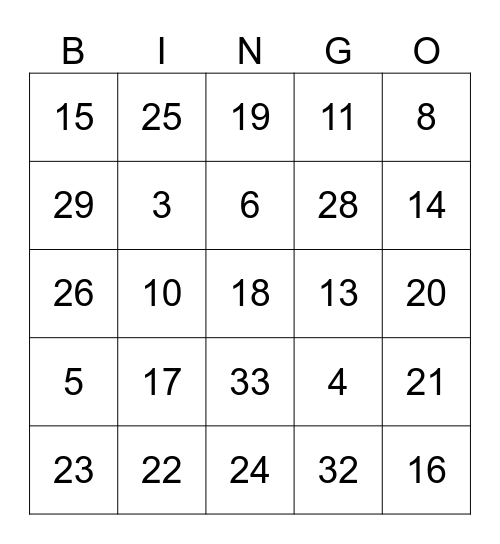 Bingo Musical Bingo Card