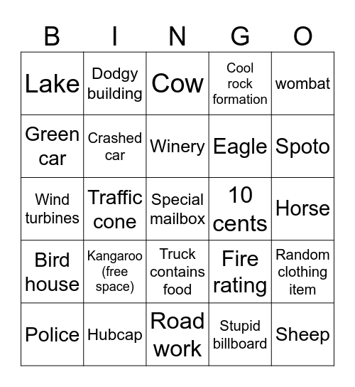 Travel bingo Card