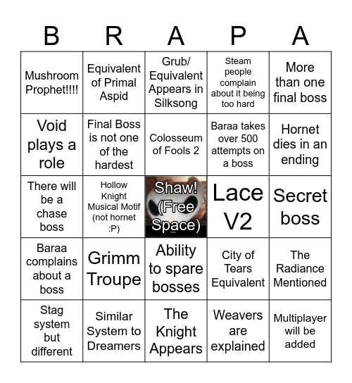 Silksong Bingo Card