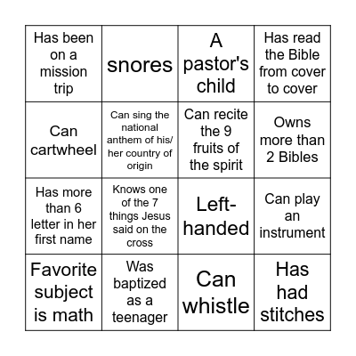 HUMAN BINGO Card