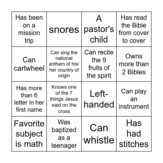 HUMAN BINGO Card
