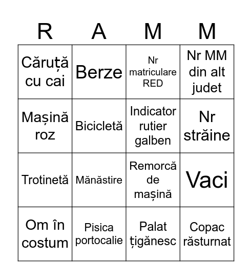 Car ride to Pitești Bingo Card