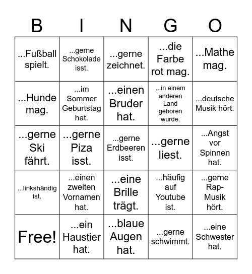 Finde eine Person, die... Bingo Card