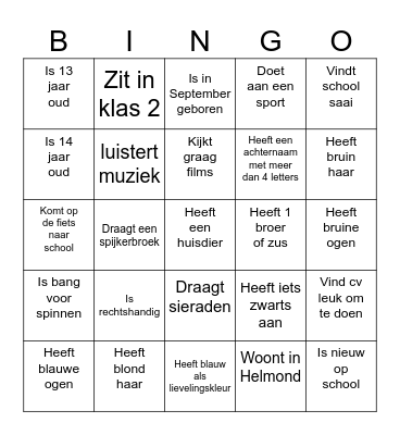 Kennismakings Bingo Card