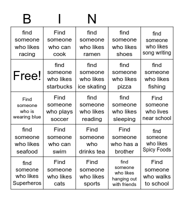 Find Someone Bingo Card