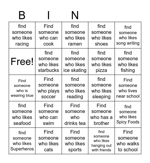 Find Someone Bingo Card