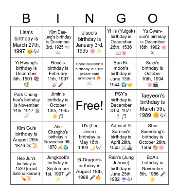 B8 L3 Shin Saimdang's birthday is October 29th, 1504 🎨🌸 Bingo Card