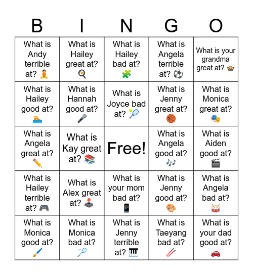 B13 L4 What is Jenny great at? 🏀 Bingo Card