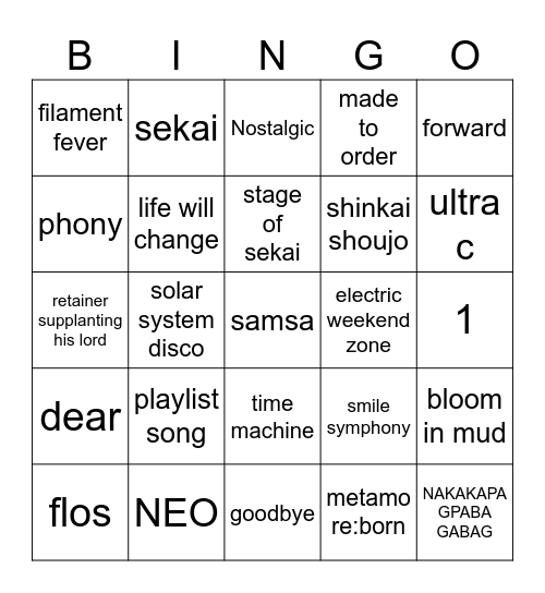 pjsk Bingo Card