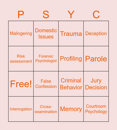 FORPSYCH BINGO CARD Bingo Card