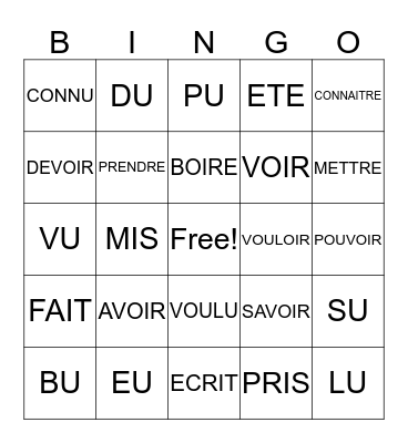 le passe compose (irreg. verbs) Bingo Card
