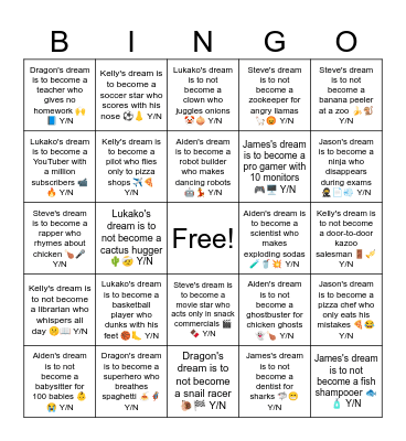 James's dream is to not become a dentist for sharks 🦈😁 Y/N Bingo Card